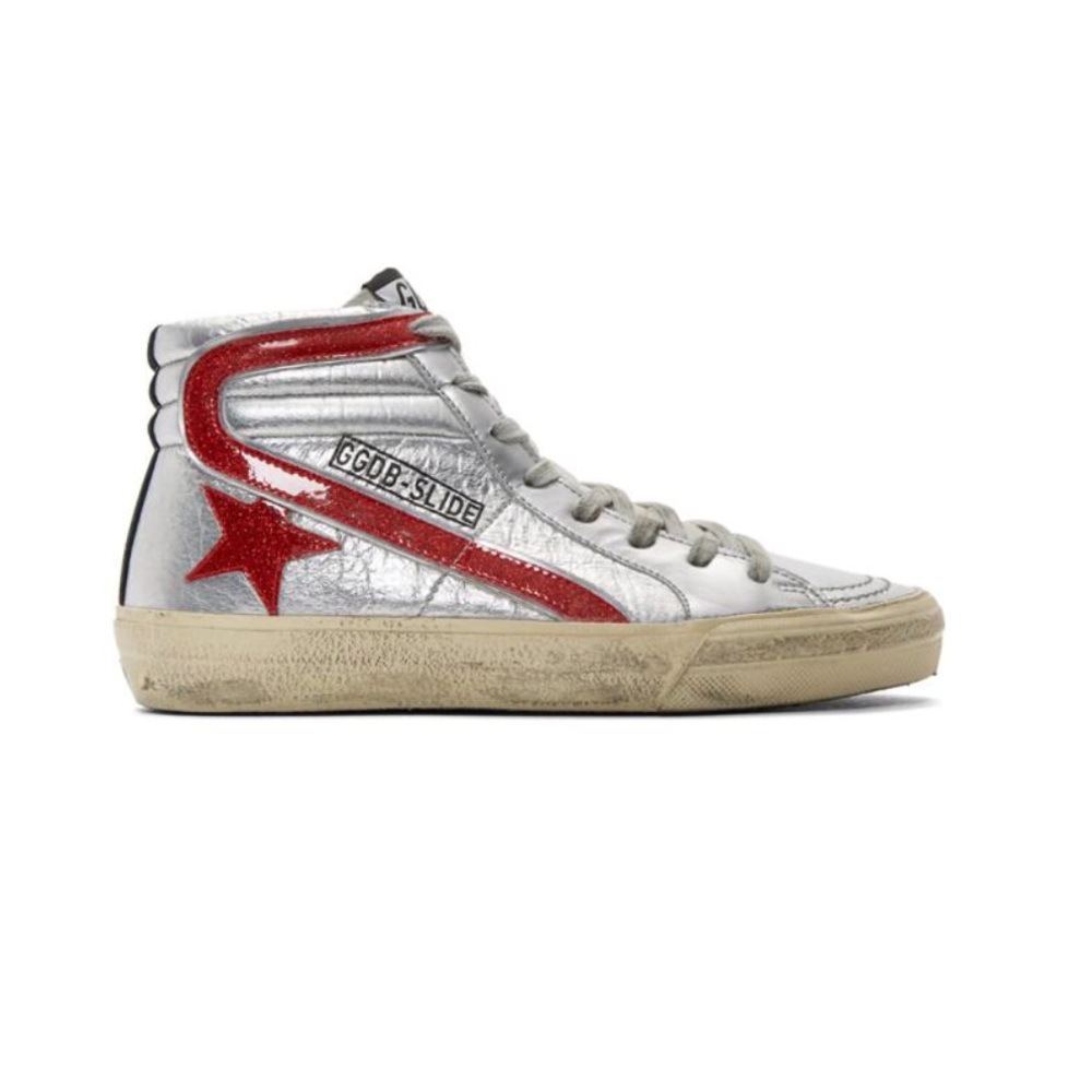 Slide Silver Red Glitter Star Sneakers